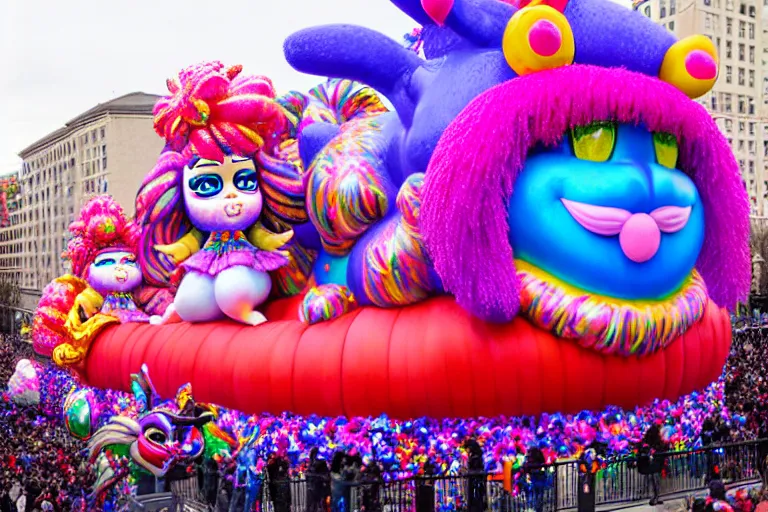 Prompt: photo of giant cute elaborate parade float character designed by ( ( ( ( ( ( ( ( lisa frank ) ) ) ) ) ) ) ) and monet!!!!!!!!!!!!!!, in the macys parade, detailed 4 k photo,