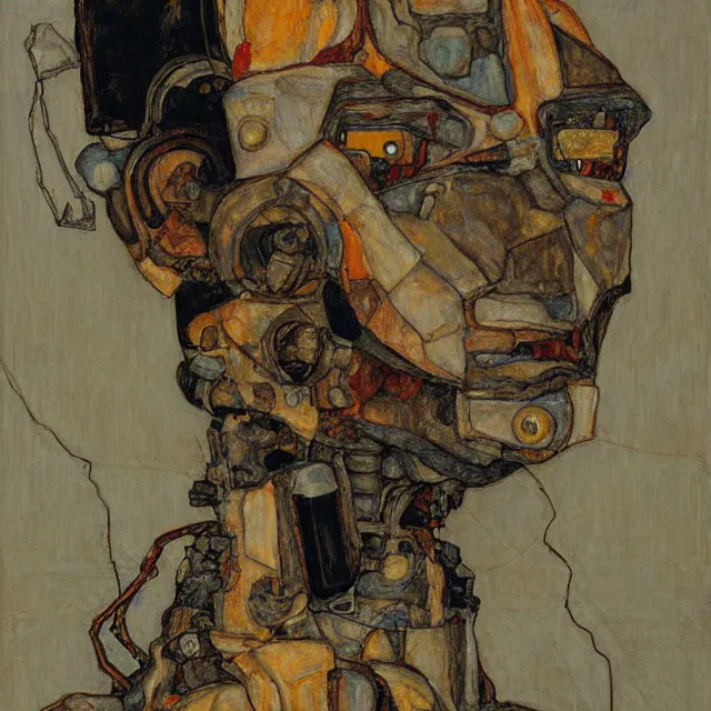 Image similar to portrait of a robot by egon schiele in the style of greg rutkowski