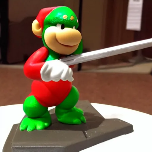 Image similar to Yoshi with a battleaxe