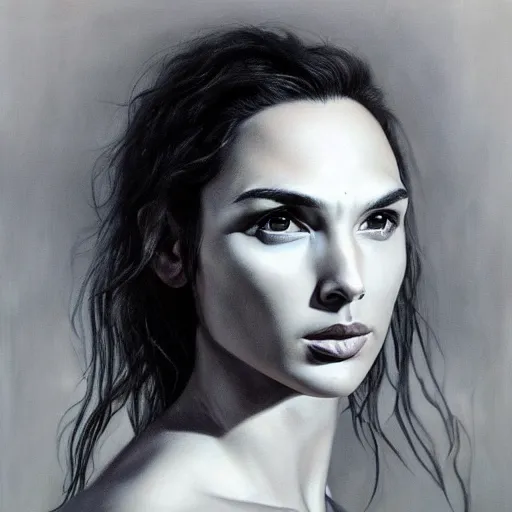 Prompt: a striking hyper real painting of Gal Gadot by H.R. Giger.