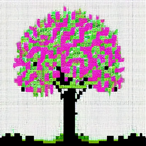 Prompt: pixel art of a mystical flower tree, 2 5 6 x 2 5 6, white background