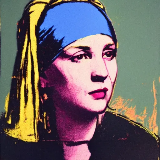 Prompt: Girl With a Pearl Earring by Andy Warhol