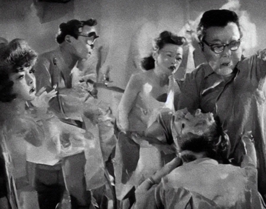 Image similar to a filmstill of pulgasari, kaiju starfish, monster movie, korean film noir, 1 9 5 0 s thriller, kim jong - il, in the style of suspiria ( 1 9 7 7 )