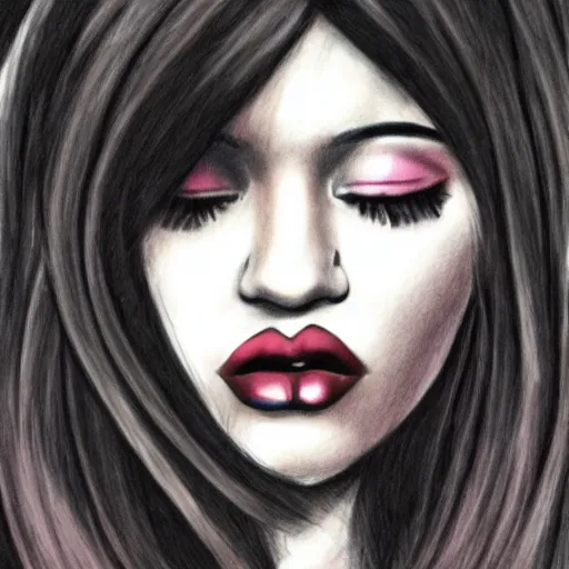 Prompt: grunge drawing of kylie jenner in the style of the grudge