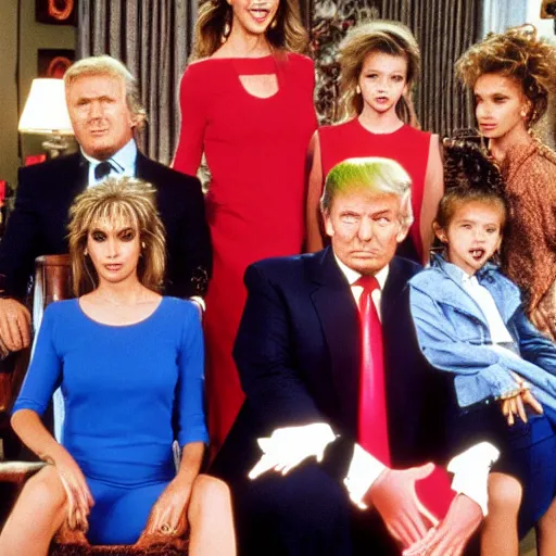 Prompt: still color donald trump and family on tv show married with children 1 9 8 7 8 k, 1 5 0 mp,