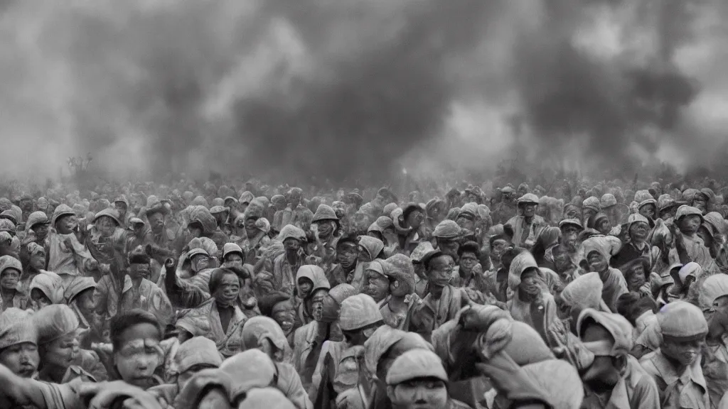 Prompt: A shot from a Films about the Indonesian National Revolution, infared photography, 8K, film render, extremely detailed, rendered in Octane