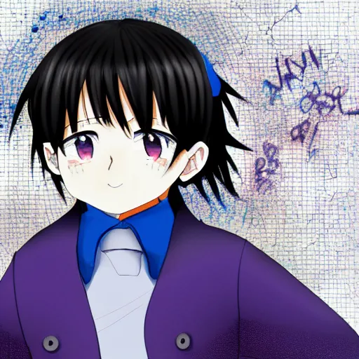 Prompt: small boy with black hair and blue purple eye, school uniform, anime style, hyper detailed, illustration, digital painting