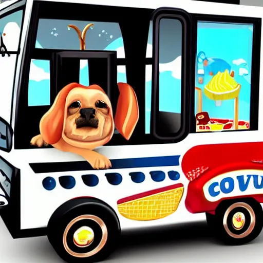 Image similar to cartoon dog driving an ice cream van