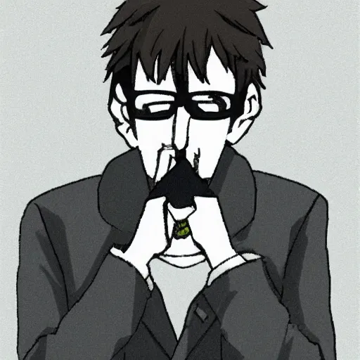 Image similar to gendo ikari smoking a joint, 5 5 mm