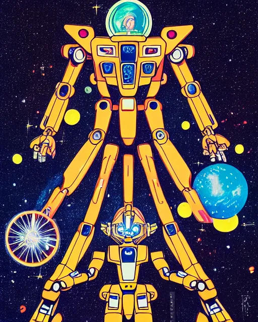 Prompt: space mecha gundam as vitruvian man by james jean and shusei nagaoka, ultra wide angle, full body, no crop, golden ratio, retrofuturistic, hyper details