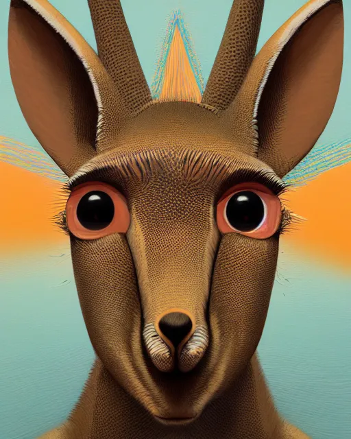 Image similar to portrait of cartoon dik dik, intricate abstract. intricate artwork. by Tooth Wu, wlop, beeple, dan mumford. mulholland drive by david lynch, dune by david lynch, octane render, trending on artstation, greg rutkowski very coherent symmetrical artwork. cinematic, hyper realism, high detail, octane render, 8k, iridescent accents