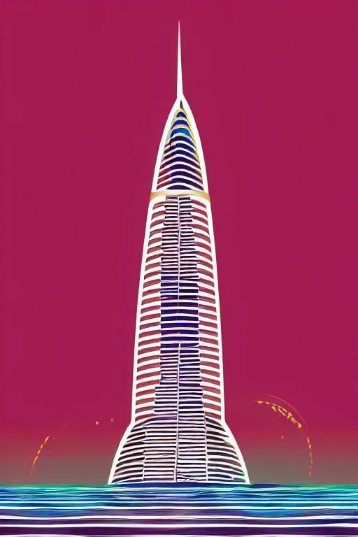 Prompt: minimalist boho style art of colorful burj al arab, illustration, vector art