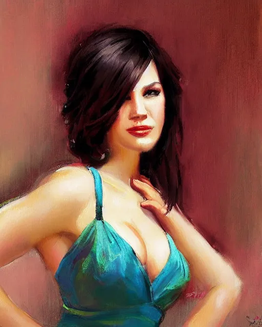 Prompt: a painting of a pretty woman by richard s. johnson