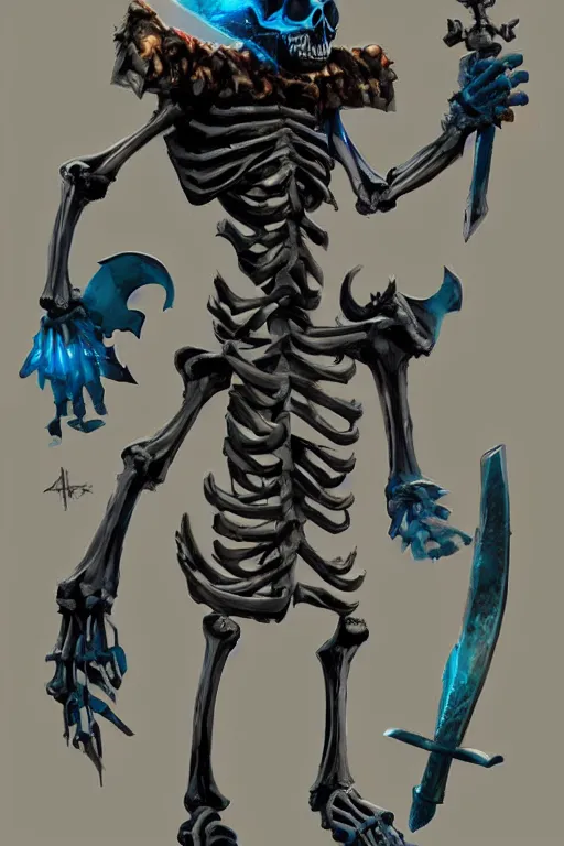 Image similar to a shambling skeleton holding a chipped sword and damaged shield with glowing blue eyes standing in a graveyard, concept art by senior character artist, featured on artstation, shock art, apocalypse art, concept art