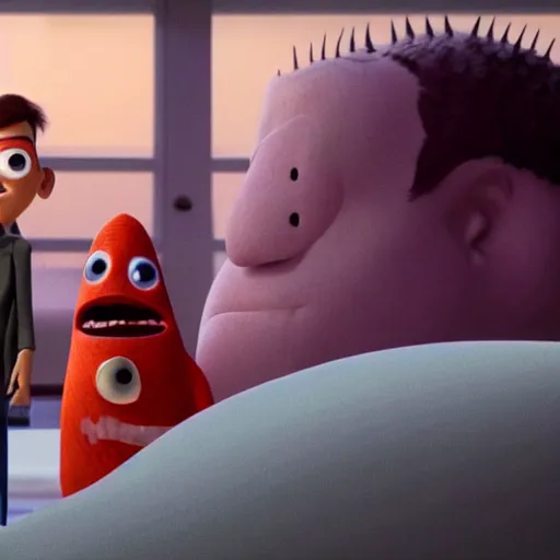 Prompt: a cinematic film still from a 2001 Pixar horror movie about an evil Billionaire that creates a virus to control the population, in the style of Pixar, shallow depth of focus