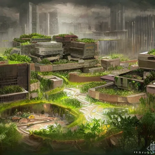 Prompt: concept art of an ecologic city, trending on artstation