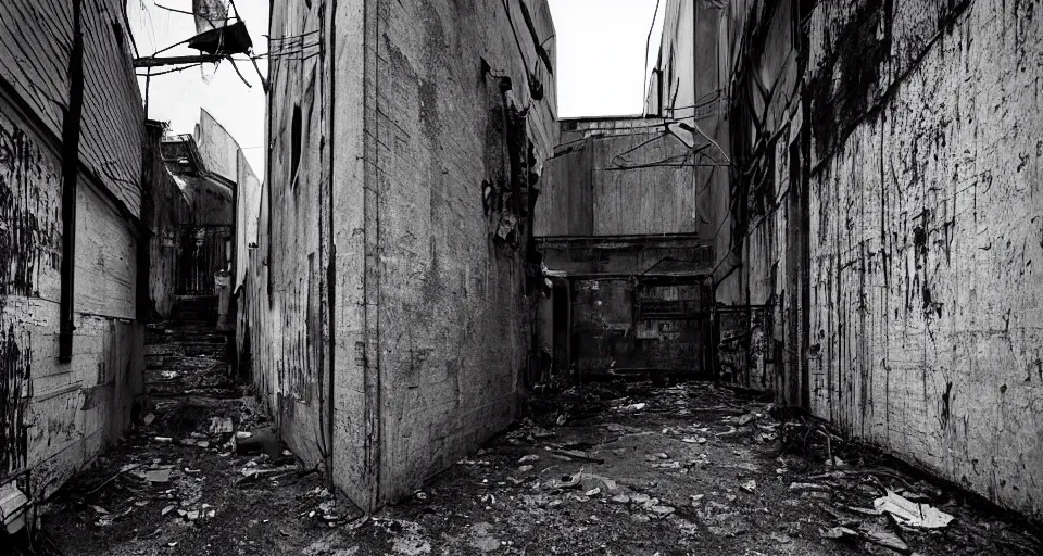 Image similar to ghost in an abandoned alleyway, photograph by greg girard.