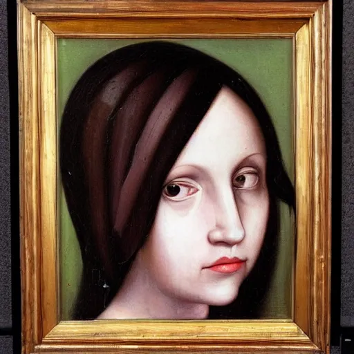 Image similar to Renaissance oil painting portrait of a pretty creepy girl, dark hair