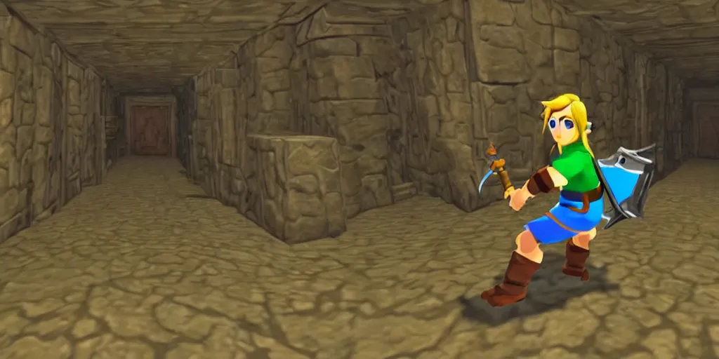 Image similar to Link entering a dungeon in legend of zelda, go pro footage