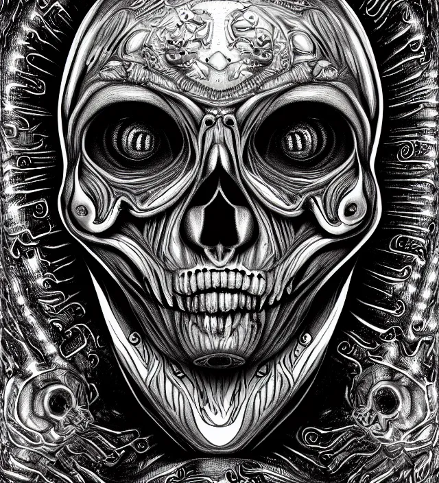 Prompt: highly detailed alien 👽 shaped space alien sugar skull giger digital art