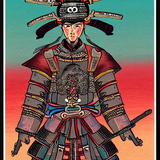 Prompt: a ancient psychedelic samurai