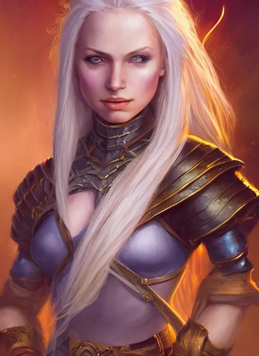 Prompt: blonde female, ultra detailed fantasy, dndbeyond, bright, colourful, realistic, dnd character portrait, full body, pathfinder, pinterest, art by ralph horsley, dnd, rpg, lotr game design fanart by concept art, behance hd, artstation, deviantart, hdr render in unreal engine 5