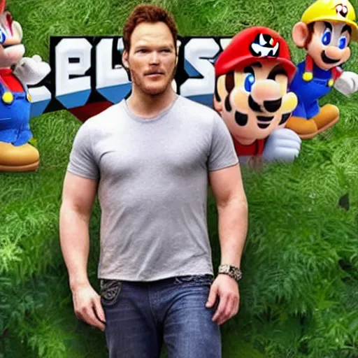 Image similar to Chris Pratt as real life super Mario