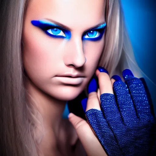 Prompt: photo portrait of very beautiful model face looking at camera, realism, blue eyes, extreme detail, key art, ring light, flash, photo by greg rutkoski, photoshoot