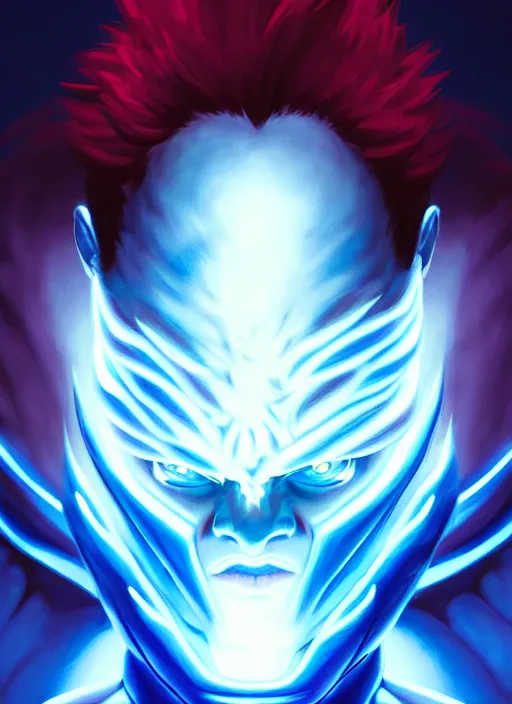 Image similar to symmetry!! portrait of blue akuma, street fighter, global illumination!! intricate, elegant, highly detailed, digital painting, artstation, concept art, smooth, sharp focus, illustration, art by artgerm and greg rutkowski and alphonse mucha