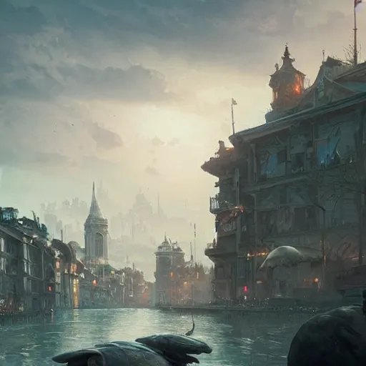 Image similar to A city on a gigantic turtle ,Greg rutkowski, Trending artstation, cinematográfica, digital Art