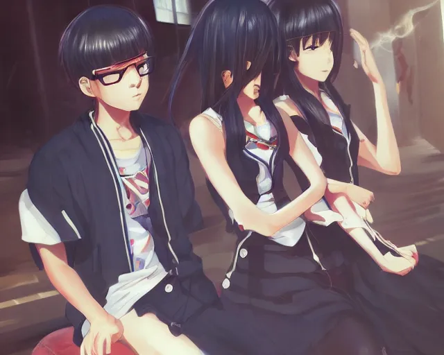 Image similar to boy's love anime high school scene setting, high detail, perfect proportions, realistic shaded lighting poster ilya kuvshinov katsuhiro, raden saleh, loish style, trending on art station - h 6 4 0