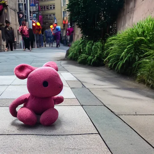 Image similar to bongo beanie baby on a sidewalk,