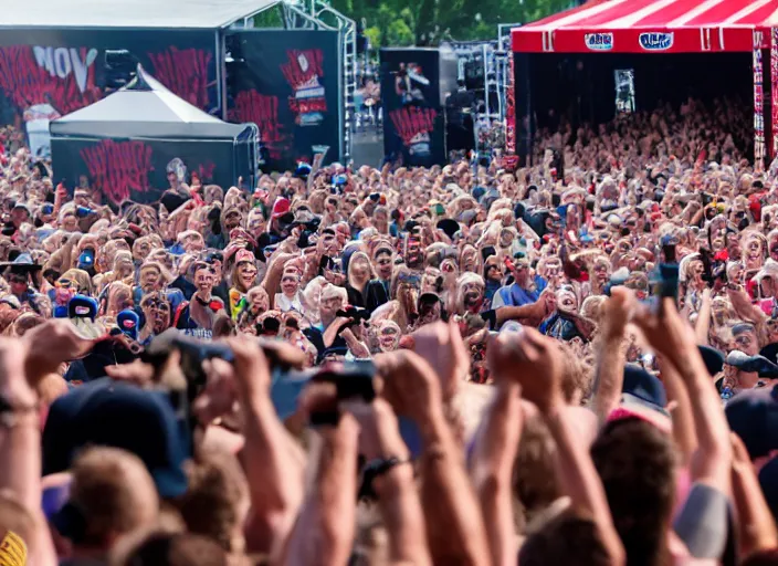 Image similar to photo still of clint eastwood on stage at vans warped tour!!!!!!!! at age 6 8 years old 6 8 years of age!!!!!!!! stage diving into the crowd, 8 k, 8 5 mm f 1. 8, studio lighting, rim light, right side key light