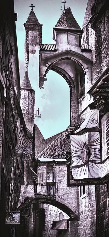 Image similar to “ white and purple medieval city, award winning, digital art ”