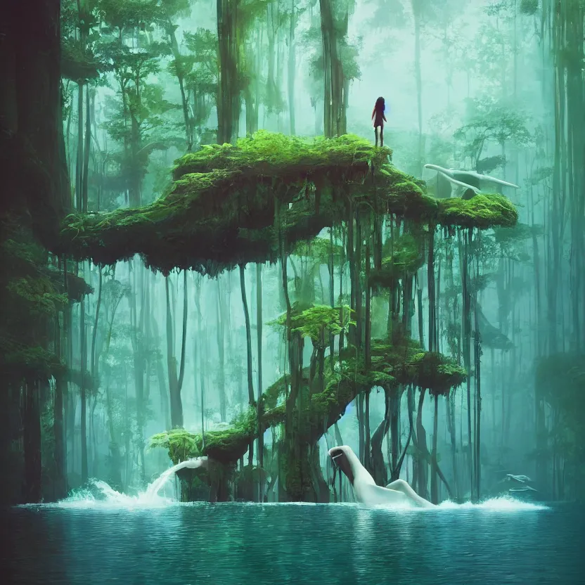 Prompt: tranquil queen submerging wisdom in the ecosystem acrylic painting by Beeple and CGSociety