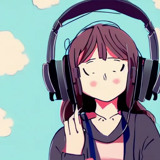 Image similar to lofi girl with headphones on, anime good vibes, chill, calm