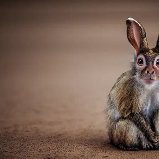 Image similar to high quality photography of rabbit cross monkey on simple blurred background from National GeoGraphic Award winning.