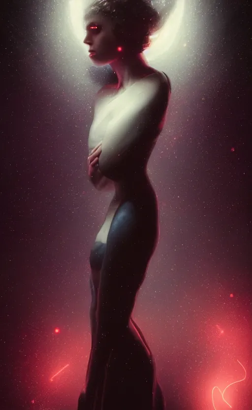 Image similar to a love affair with doubt, dark retrowave, glitch art, interstellar, beautifully lit, by Tom Bagshaw, artstation, unreal engine