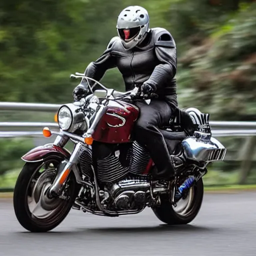 Prompt: jaguar cyborg riding a motorcycle