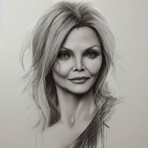 Image similar to amazing lifelike award winning pencil illustration of Michelle pfeiffer in scarface trending on art station artgerm Greg rutkowski cinematic