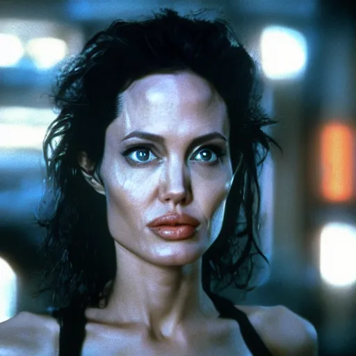 Prompt: film still of Angelina Jolie as Ripley from Aliens 1986