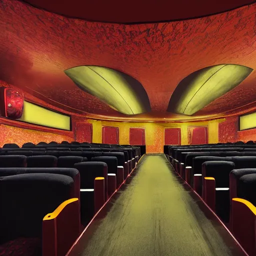 Image similar to award - winning photograph of a movie theater interior liminal space, liminal space, creepy, 8 k hd