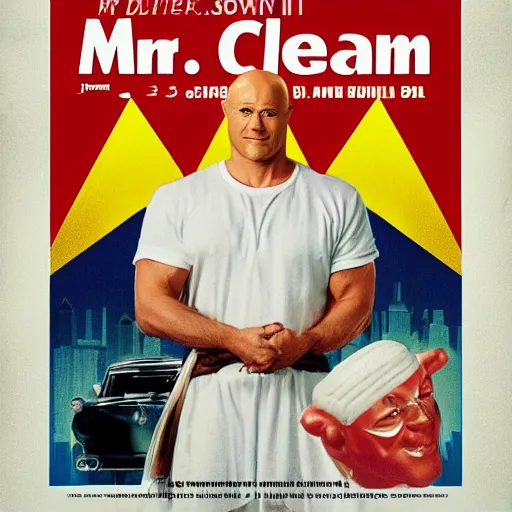 Prompt: Mr. Clean in the style of a polish movie poster