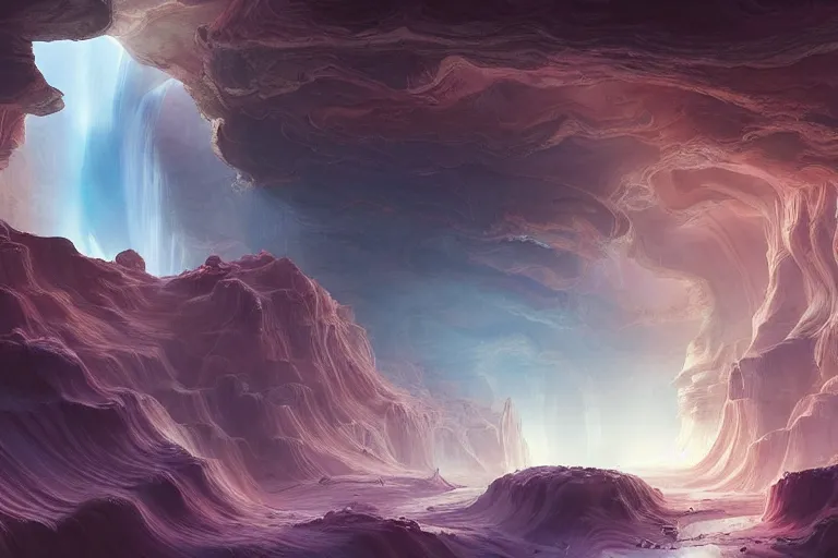 Prompt: Celestial majestic luxurios futuristic other worldly realm with Singaporean royal gold lush volcano, set on Antelope Canyon with white thermal waters flowing down pink travertine terraces, relaxing, ethereal and dreamy, during the thunderstorms and multiversal tornado with chaotic disaster, visually stunning, from Star Trek 2021, illustration, by WLOP and Ruan Jia and Mandy Jurgens and William-Adolphe Bouguereau, Artgerm