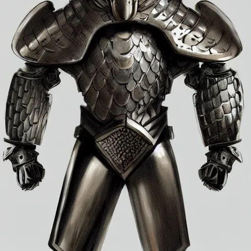 Image similar to a humanoid Pangolin armored knight with metallic armor that looks similar to a pangolin and biotechnology mesh