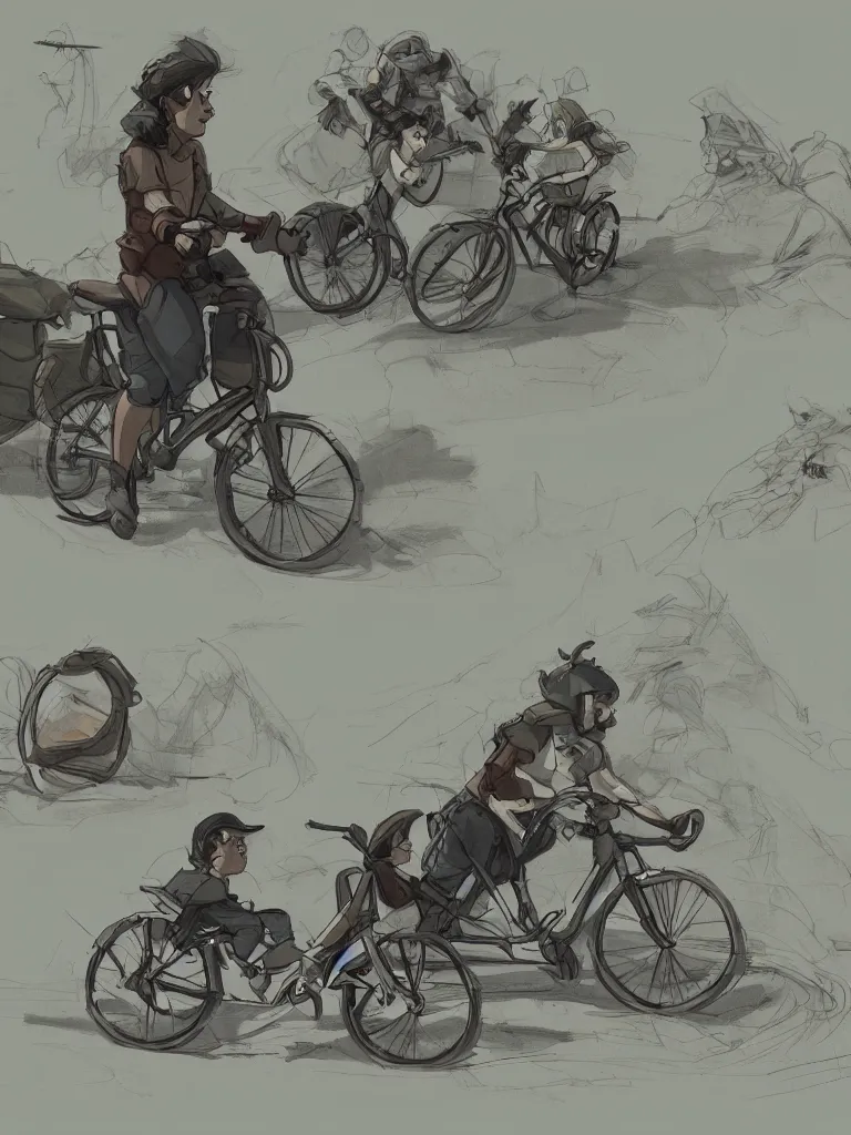 Prompt: riding a bike by disney concept artists, blunt borders, rule of thirds