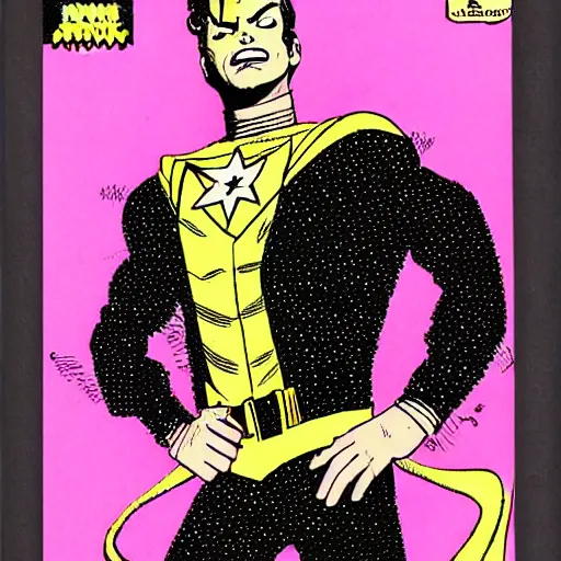 Image similar to dynamic macro full body portrait of sebastian stan super hero in a black sequined jacket by john romita sr and cory walker and ryan ottley and jack kirby and barry windsor - smith, comic, illustration, photo real