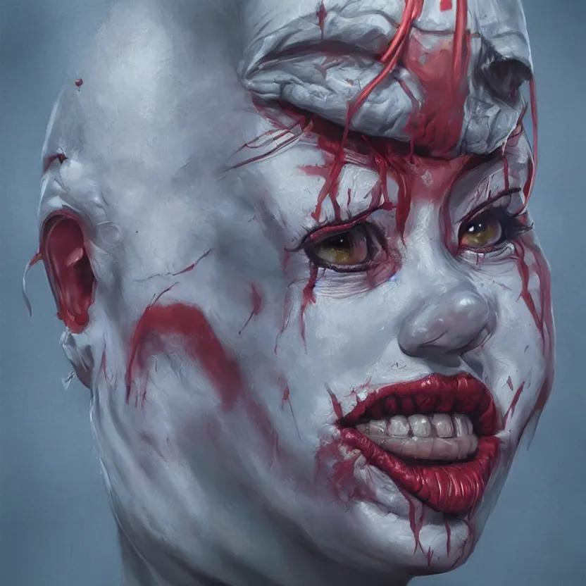 Image similar to hyperrealistic Charlene Gallego as a killer clown from outer space, trending on artstation, portrait, sharp focus, illustration, art by artgerm and greg rutkowski and magali villeneuve