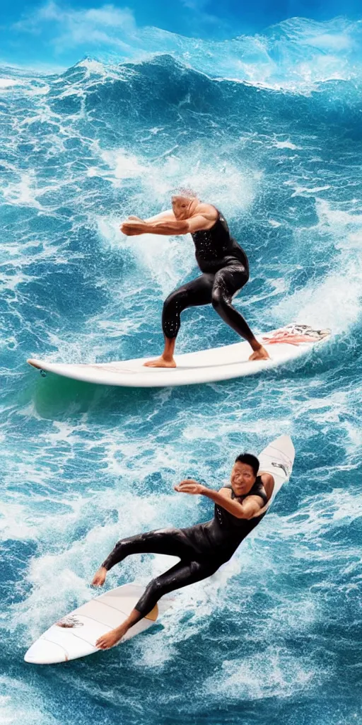 Prompt: xi jingping surfing on the ocean, 4K, realistic, Highly detailed.