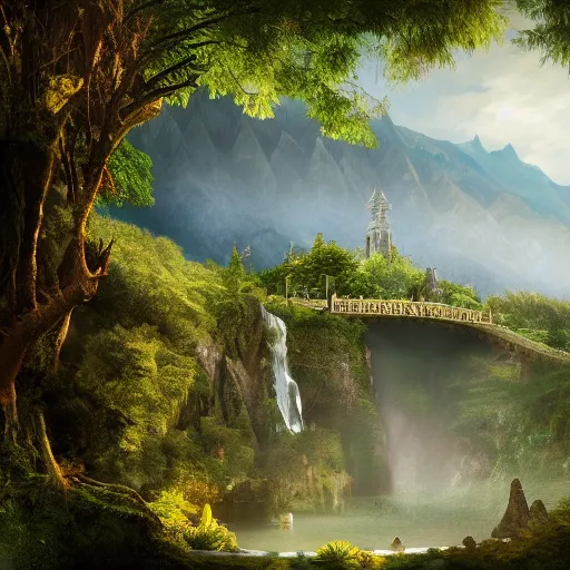 Image similar to Matte painting of Rivendell 4K